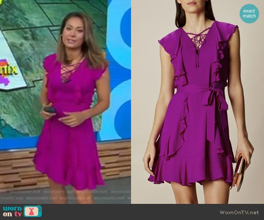 Karen Millen Ruffle and  Lace-Up Dress worn by Ginger Zee on Good Morning America