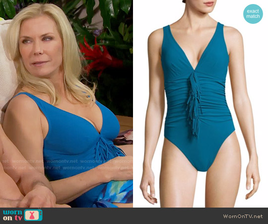 Karla Colletto Fresco Fringed Bodysuit worn by Brooke Logan (Katherine Kelly Lang) on The Bold and the Beautiful