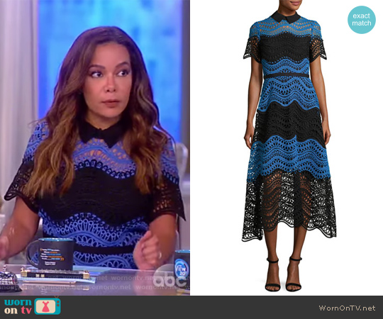 Lela Rose Wavy Striped Lace Midi Shirtdress worn by Sunny Hostin on The View