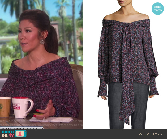Magda Butrym Mons Floral-Print Off-the-Shoulder Blouse worn by Julie Chen on The Talk