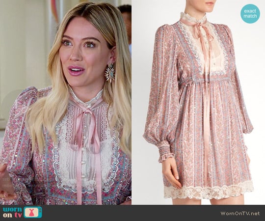 Marc Jacobs Crystal-embellished striped paisley-print dress worn by Kelsey Peters (Hilary Duff) on Younger