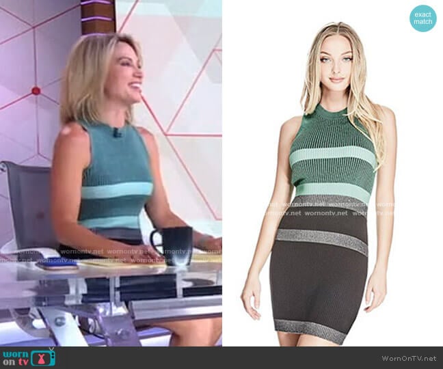 Guess Merina Plaited Stripe Dress worn by Amy Robach on Good Morning America