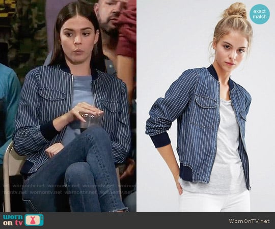 Noisy May Denim Pin Stripe Bomber Jacket worn by Callie Jacob (Maia Mitchell) on The Fosters