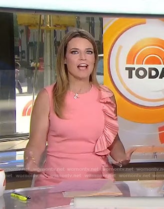 Savannah’s pink pleated ruffle trim dress on Today