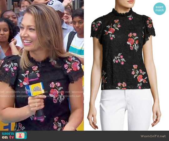 Rebecca Taylor Short-Sleeve Floral-Embroidered Lace Top worn by Ginger Zee on Good Morning America