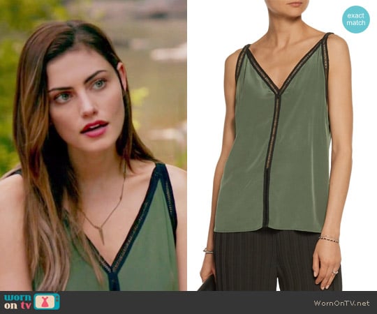 Sandro Empire open-knit cotton-trimmed silk top worn by Hayley (Phoebe Tonkin) on The Originals