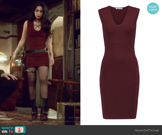 T by Alexander Wang Cutout ribbed-knit mini dress worn by Isabelle Lightwood (Emeraude Toubia ) on Shadowhunters