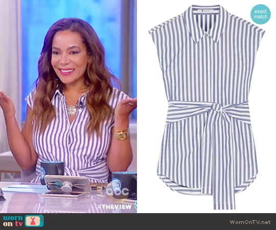 T by Alexander Wang Tie-front striped cotton-poplin shirt worn by Sunny Hostin on The View