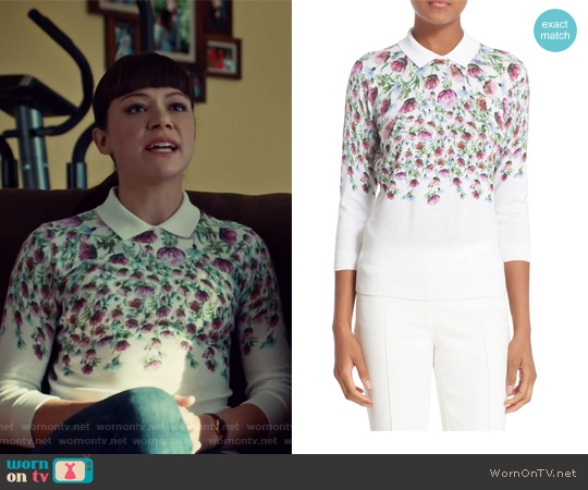 Ted Baker Karn Thistle Print Cotton Sweater worn by Alison Hendrix (Tatiana Maslany) on Orphan Black