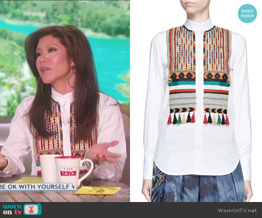 Valentino Bead Embroidered Bib Poplin Shirt worn by Julie Chen on The Talk