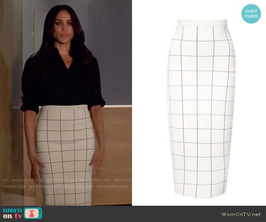 Victoria Beckham Grid Knit Pencil Skirt worn by Rachel Zane (Meghan Markle) on Suits