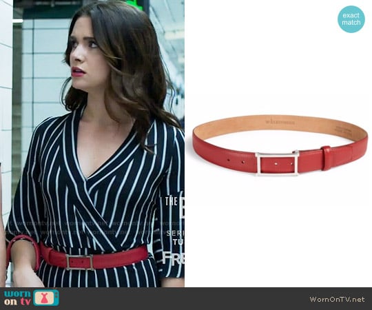 W. Kleinberg Rectangle Buckle Leather Belt in Red worn by Jane Sloan (Katie Stevens) on The Bold Type