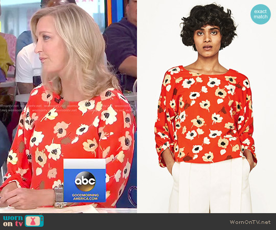 Zara Floral Print Top worn by Lara Spencer on Good Morning America