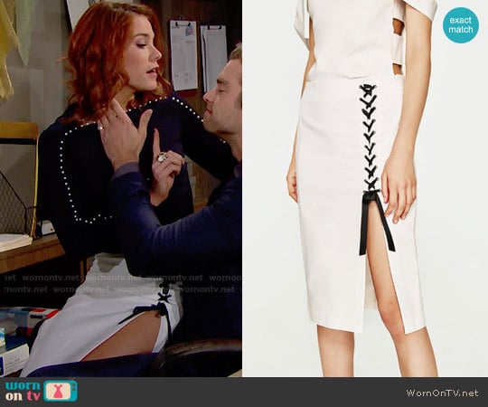 Zara Midi Skirt with Side Slit worn by Sally Spectra (Courtney Hope) on The Bold and the Beautiful