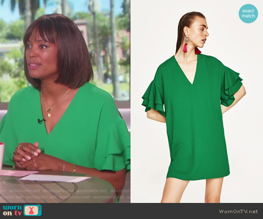 Zara Frilled Sleeve Dress worn by Aisha Tyler on The Talk