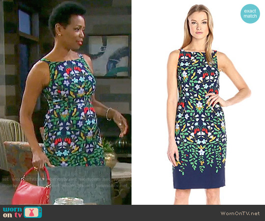 Adrianna Papell Sleeveless Printed Sheath Dress worn by Valerie Grant (Vanessa Williams) on Days of our Lives