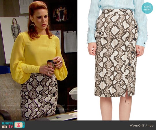 Altuzarra Curry Python-Print Pencil Skirt worn by Sally Spectra (Courtney Hope) on The Bold and the Beautiful