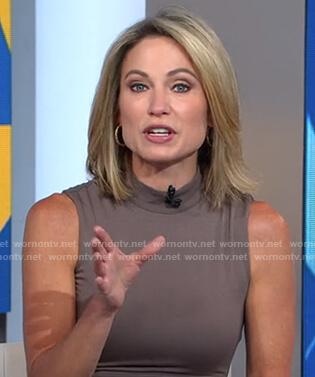 Amy’s grey mock neck sleeveless dress on Good Morning America