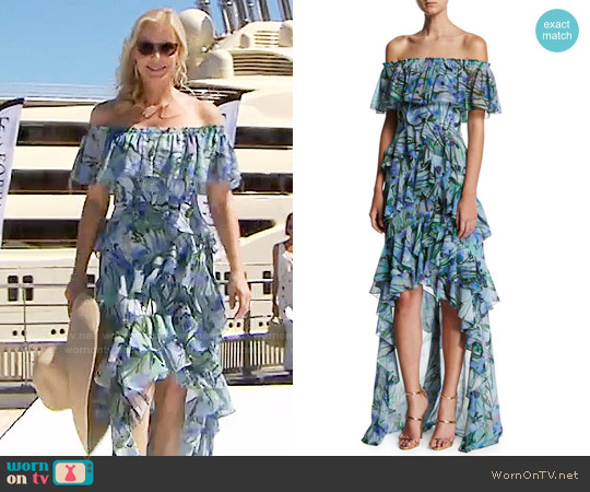 Badgley Mischka Off-the-Shoulder Tiered Floral Chiffon High-Low Gown worn by Brooke Logan (Katherine Kelly Lang) on The Bold and the Beautiful