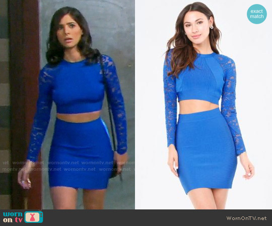 Bebe x Naven Lace Sleeve Crop Top worn by Gabi Hernandez (Camila Banus) on Days of our Lives