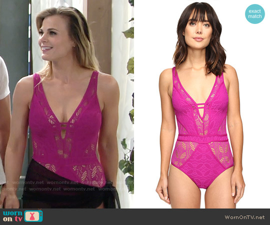Becca Color Play One-Piece Swimsuit in Mulberry worn by Phyllis Newman (Gina Tognoni) on The Young and the Restless