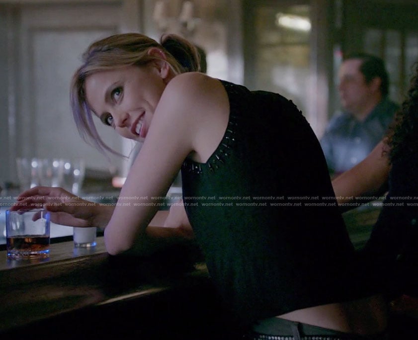 Freya’s black embellished tank on The Originals