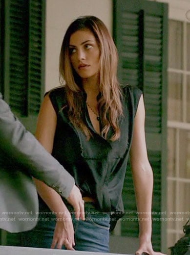 Hayley’s black draped blouse on The Originals