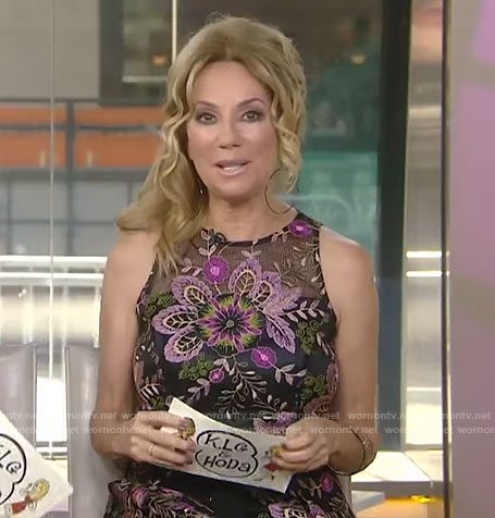 Kathie’s black floral embroidered dress on Today