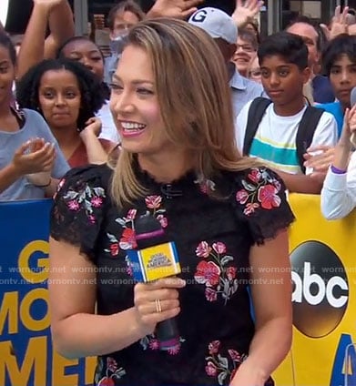 Ginger’s black floral embroidered top on Good Morning America