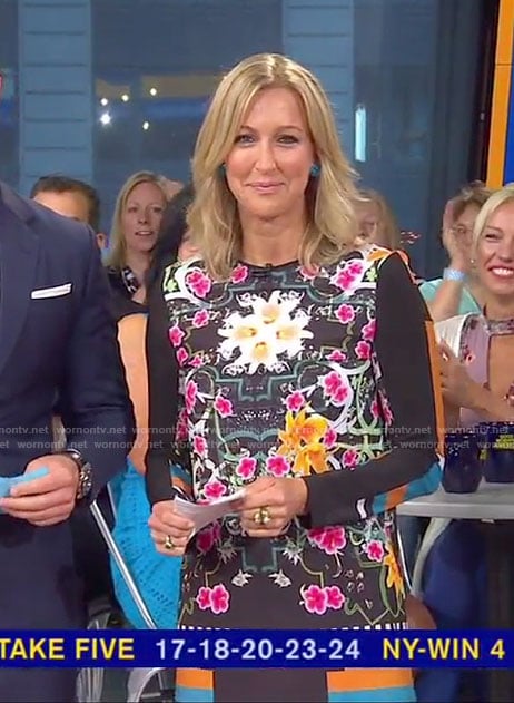 Lara’s black floral long sleeve mini dress on Good Morning America