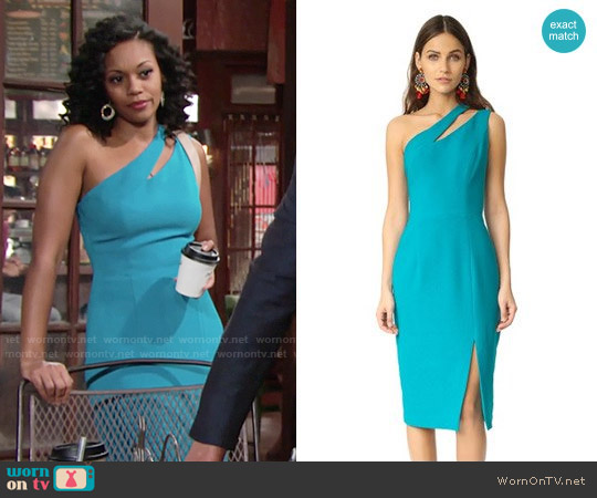 Black Halo Yara Dress in Sea worn by Hilary Curtis (Mishael Morgan) on The Young and the Restless