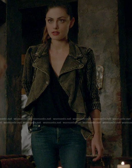 Hayley’s black sweater moto jacket on The Originals