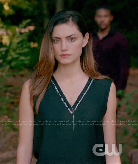 Hayley’s black v-neck sleeveless top on The Originals