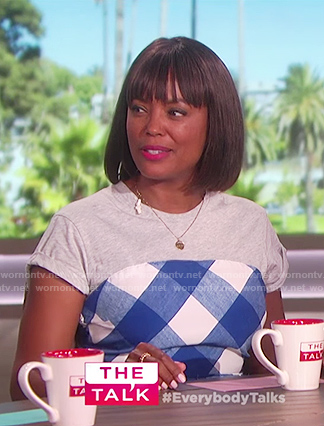 Aisha’s blue gingham jumpsuit on The Talk