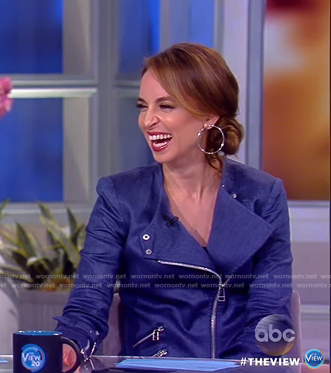 Jedediah’s blue moto jacket and pants on The View