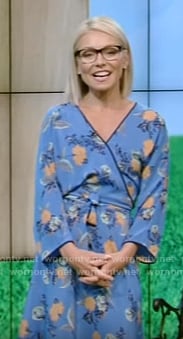 Kelly’s blue floral wrap dress on Live With Kelly
