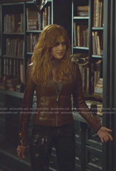 Clary’s brown leather jacket on Shadowhunters