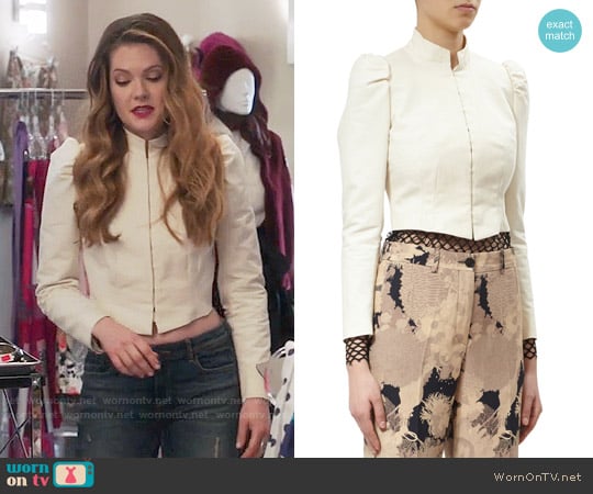 Dries van Noten Bach Puff Shoulder  Cotton-LinenJacket worn by Sutton (Meghann Fahy) on The Bold Type