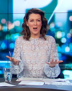 Gorgi’s blue full sleeved lace top on The Project