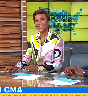 Robin’s graphic print blouse on Good Morning America