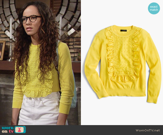 J.Crew Eyelet sweater in summerweight cotton worn by Mattie Ashby (Lexie Stevenson) on The Young and the Restless