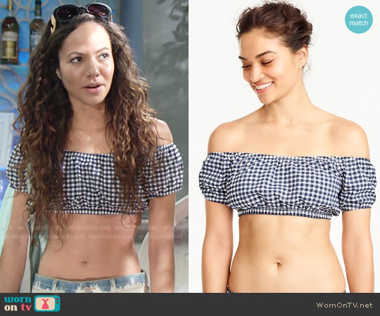 J.Crew Gingham off-the-shoulder swim top worn by Mattie Ashby (Lexie Stevenson) on The Young and the Restless