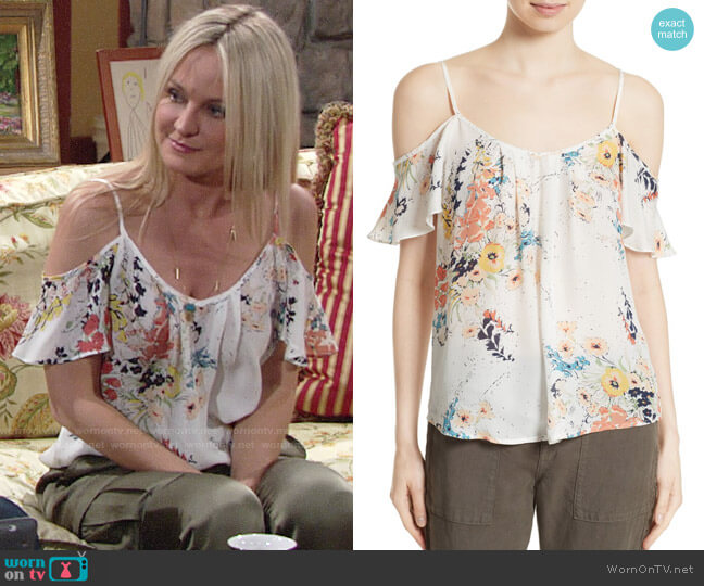Joie Adorlee Blouse in Porcelain worn by Sharon Newman (Sharon Case) on The Young and the Restless