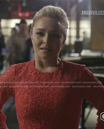 Juliette’s red lace long sleeve top on Nashville