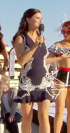 Katie’s navy dress with white embroidery in Monaco on The Bold and the Beautiful