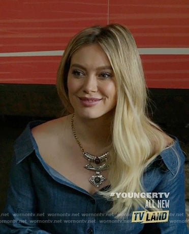 Kelsey’s denim off-shoulder top on Younger
