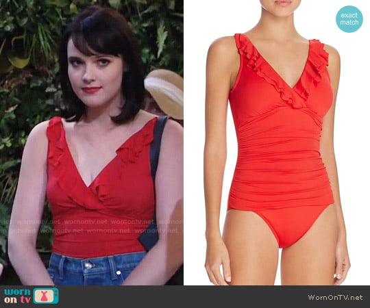 LAUREN Ralph Lauren Beach Ruffled One Piece Swimsuit worn by Tessa Porter (Cait Fairbanks) on The Young and the Restless