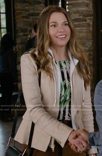 Liza’s beige hooded blazer on Younger