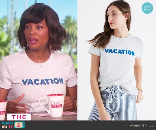Madewell Embroidered Vacation Tee worn by Aisha Tyler on The Talk