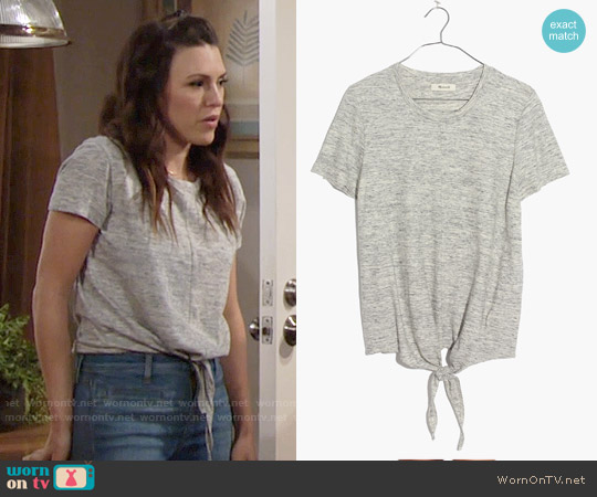 Madewell Tie Front Tee in Heather Chalkboard worn by Chloe Mitchell (Elizabeth Hendrickson) on The Young and the Restless